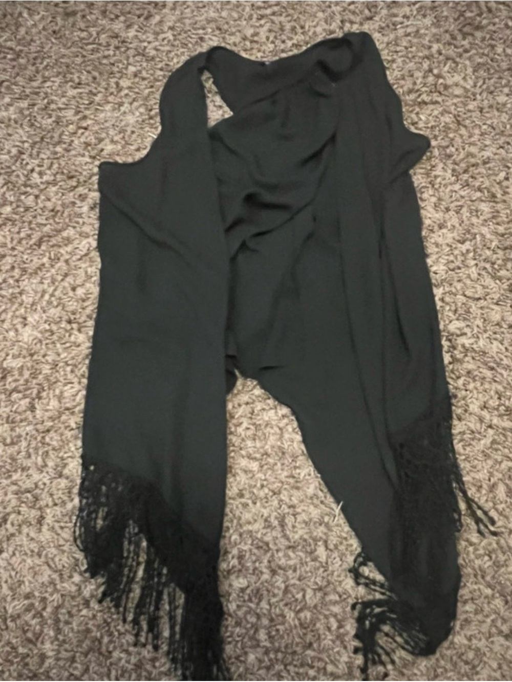 Black Fringe Open Front Vest - Women Accessories